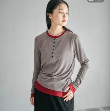 택 포함 새상품 LEPSIM 레이어드 헨리넥 LS 그레이 x 레드