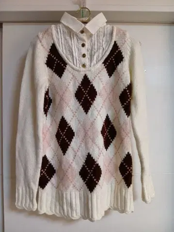 리즈리사 아가일 무늬 셔츠 옷깃 니트