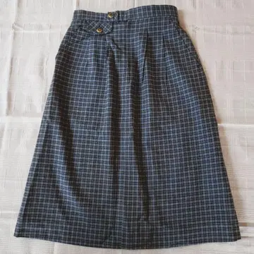 [ 스위스산 ] 체크 무늬 세미 타이트 스커트 네이비