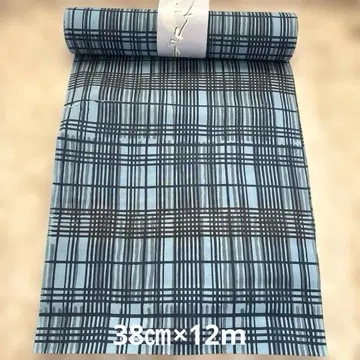 유카타 옷감 밝은 파란색과 남색의 모던 체크 무늬 38cm x 12m
