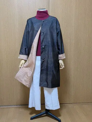 기모노 리메이크 리버서블 코트 오시마 명주 명주 프리 사이즈