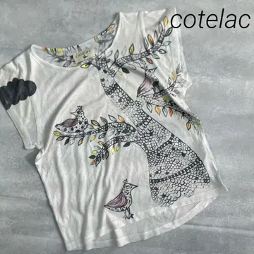 새상품급 코테락 cotelac 손그림풍 새 블라우스 티셔츠 화이트 작음