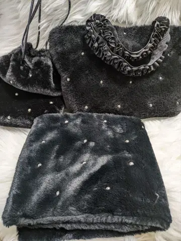 tiedeur 펄 장식 퍼 아이템 3세트 블랙