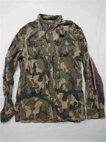 게스 카모플라쥬 셔츠 남성용 XL 카모플라쥬 긴팔 레귤러 핏