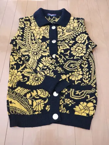 LEONARD 꽃무늬 가디건 블랙 옐로우 컬러