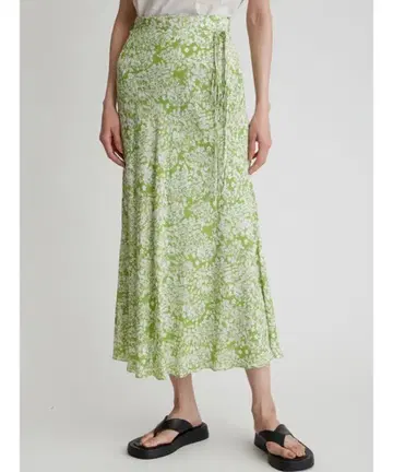 미라 오웬 옐로우 그린 꽃무늬 머메이드 롱 스커트