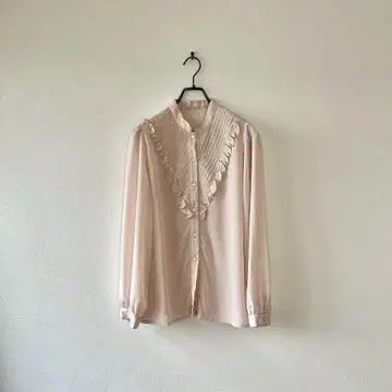 구제 의류 스탠드 카라 셔츠 새틴 프릴 베이지 세레모니 포멀