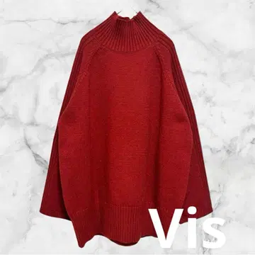 [] 긴팔 터틀 니트 오버 실루엣 스트레이트 소매 레드 FREE