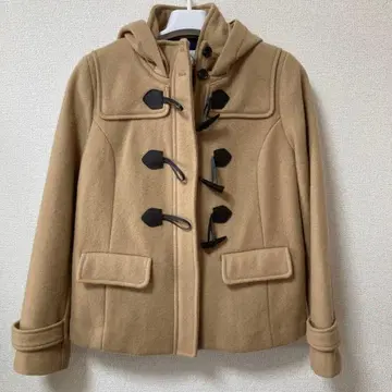 베이지 후드 부착 더플 코트