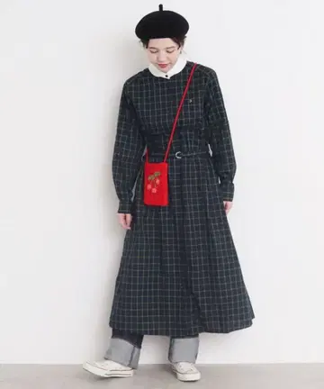 CHILDWOMAN 기가 타탄 체크 브로드 클레릭 셔츠 원피스