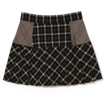 andmary Coco 체크 플리츠 스커트 블랙 S