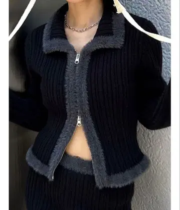 EMODA 샤기 엣지 컴팩트 지퍼 니트