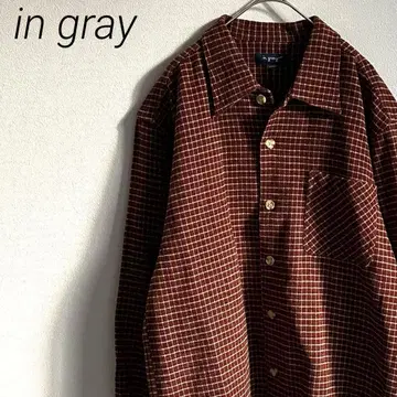in gray 셔츠 긴팔 체크 무늬 가슴 포켓 사이드 슬릿 빅