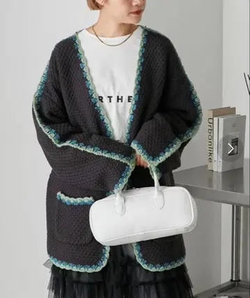 forksy 다크 그레이 테두리 니트 가디건 루즈핏