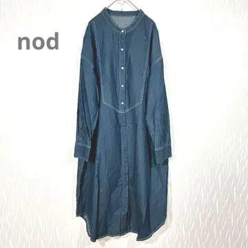 nod 노드 데님 셔츠 원피스 면 100% 밴드 카라 루즈핏