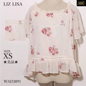 새상품급 LIZ LISA 상의 블라우스 반팔 플라워 무늬 프릴 밑단 쉬폰