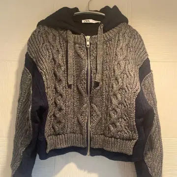 ZARA 케이블 니트 후드 부착 후드티 M
