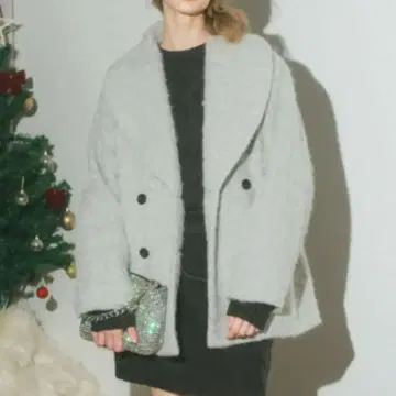 [택 포함 새상품] 24AW ECREL 부클레 샤기 미들 코트 그레이