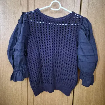 MUVEIL 레이스 편직 니트 네이비