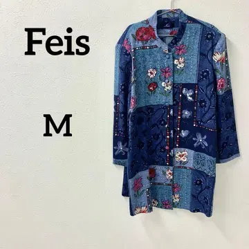 Feis 꽃무늬 올 패턴 노카라 튜닉 블루 계열