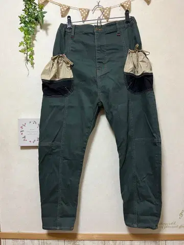 Kikki 카키 속기모 사루엘 팬츠 루즈핏 M 사이즈 양쪽 사이드 포켓