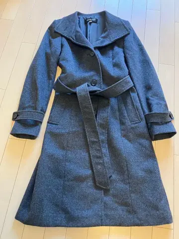 그레이 울 혼방 롱 코트 벨트 포함