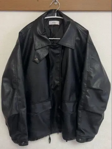 serace 루즈 실루엣 빈티지 라이크 인조 가죽 블루종 블랙 S