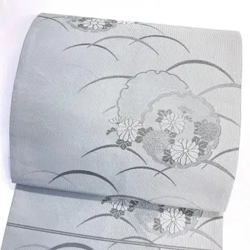 나고야 오비 눈꽃 국화 꽃 무늬 지초 그레이 기모노 122tz