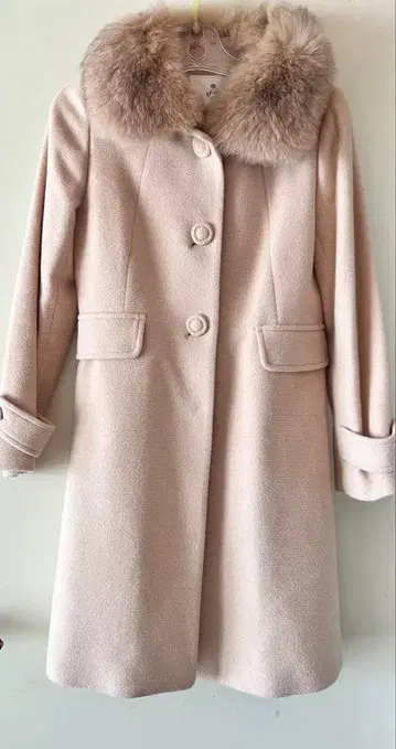 울 코트 퍼 포함 얇은 베이지 사이즈 9