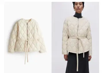 아이보리 퀼팅 자켓 허리 리본 포함