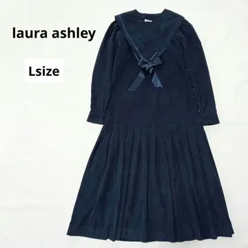 로라 애슐리 롱 원피스 코듀로이 세일러 리본 네이비