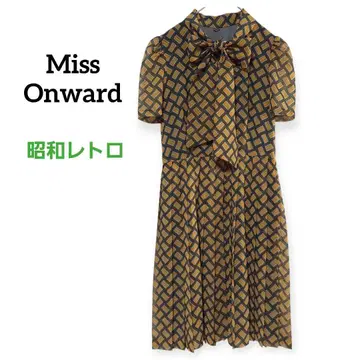 쇼와 레트로 보타이 플리츠 원피스 오렌지 x 그레이 S