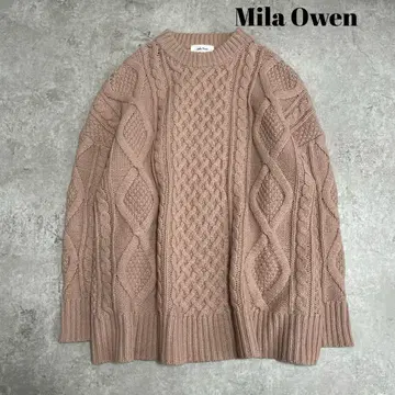미라 오웬 핑크 베이지 케이블 니트