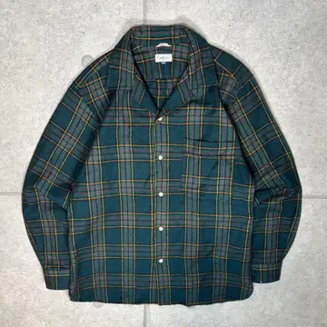 빈티지 긴팔 셔츠 울 체크 박스형 90s 오픈 카라