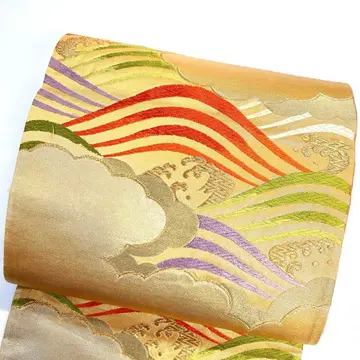 후쿠로 오비 당직 파랑 파도 청해파 구름 금실 기모노 122tz