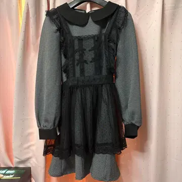 pium 튤 에이프런 포함 둥근 카라 원피스 믹스