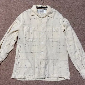 빈티지 울 셔츠 체크 무늬 셔츠 리 울 혼방 옐로우 컬러