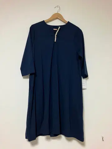 네이비 7부 소매 A라인 원피스 M-L