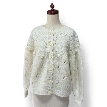 빈티지 구제 의류 모헤어 화이트 장식 짜임 가디건 레트로 새상품급