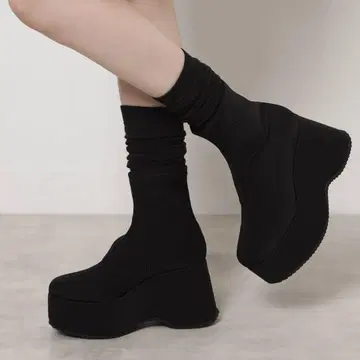 에스페란자 스타일 쑥쑥 업! 통굽 니트 숏부츠 L