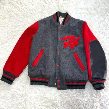 [ 하버드 ] 바시티 자켓 울 가죽 패치 그레이 빈티지 S