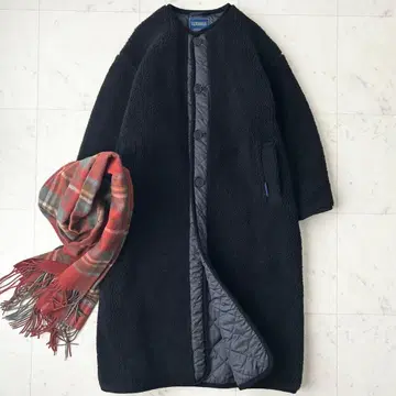 컨디션 최상 라벤햄 쉘파 롱 코트 보아 퀼팅 코트 노카라 블랙