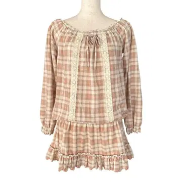 LIZLISA 리즈리사 오프숄더 체크 튜닉 원피스