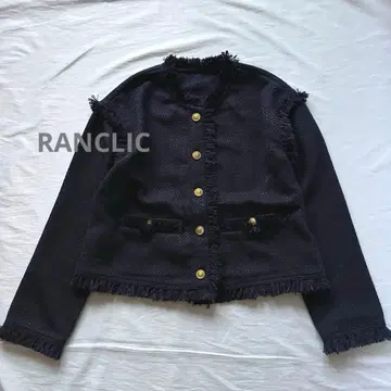 현행 모델 RANCLIC 트위드 자켓 란클릭 노카라 네이비