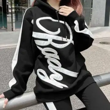 Rady/새틴 빅 로고 후드티/블랙/후디/M