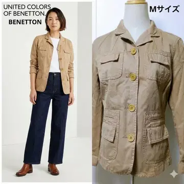 이탈리아제 베네통 코튼 자켓 44 베이지 사파리 자켓