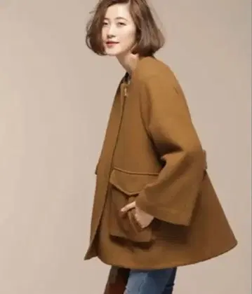 나노 유니버스 시프 기모 노카라 A라인 코트 카멜 36