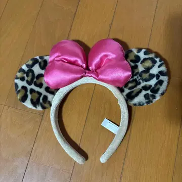 디즈니 머리띠 레오파드 무늬 핑크 리본