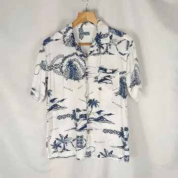 LIVING ISLAND 알로하 셔츠 M 화이트 야자수 B4136