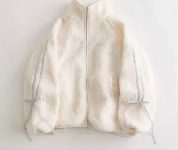 올리브 데 올리브 소매 리본 보아 블루종 화이트 스카이블루